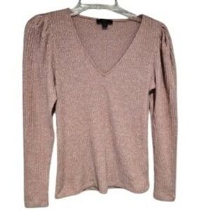 J.Crew Women's XS Coral Ribbed Puff Shoulder V-Neck Long Sleeve Knit Sweater